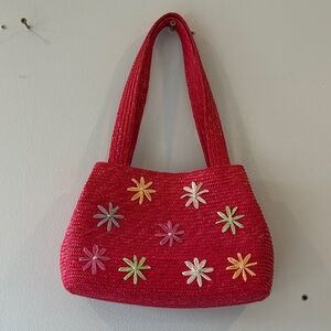 Vintage Straw Gunne Sax Floral Purse